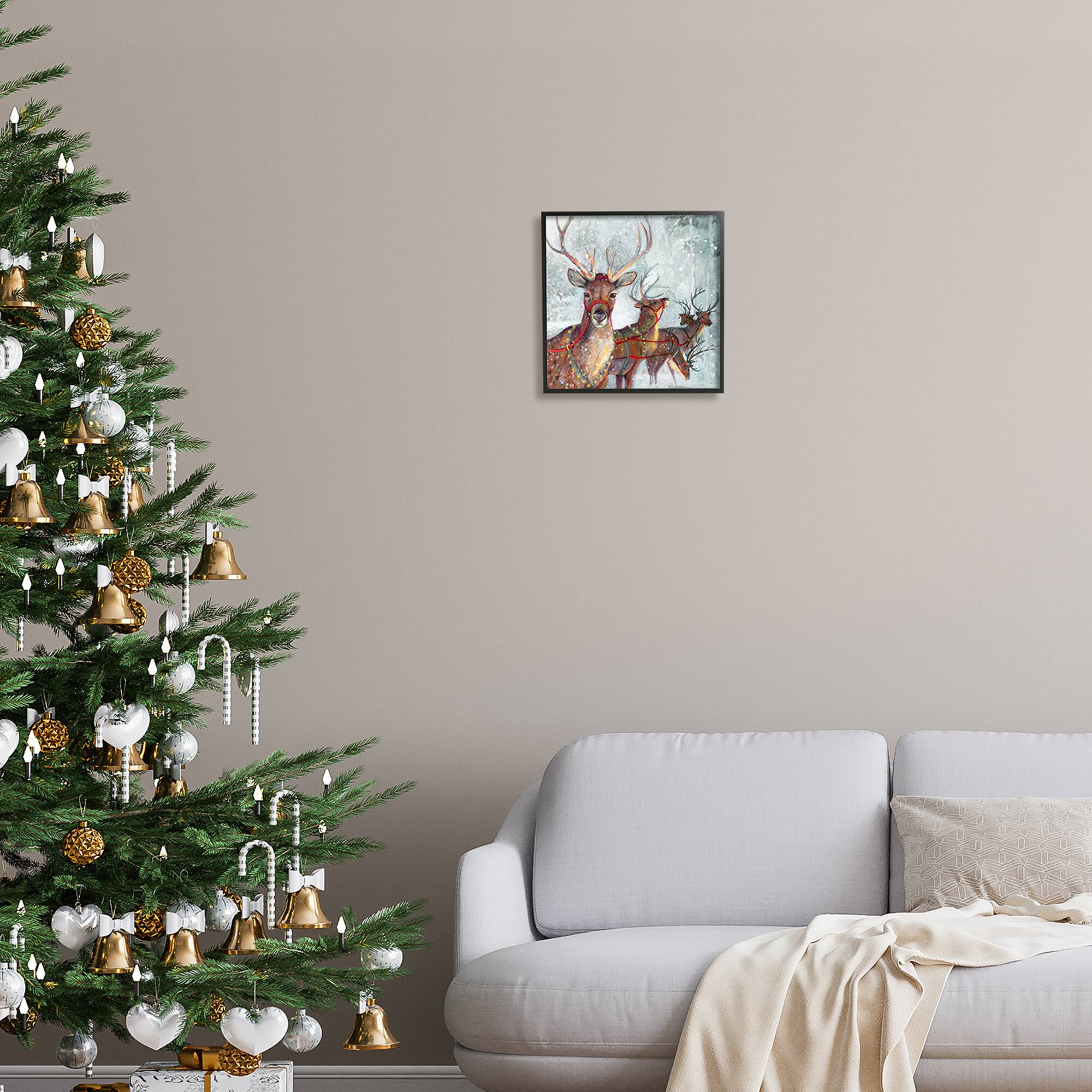 Stupell Industries Winter Reindeer Holiday Landscape Framed Giclee Art